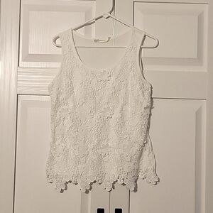 Laffaire White Knit Lace Sleeveless Top Small